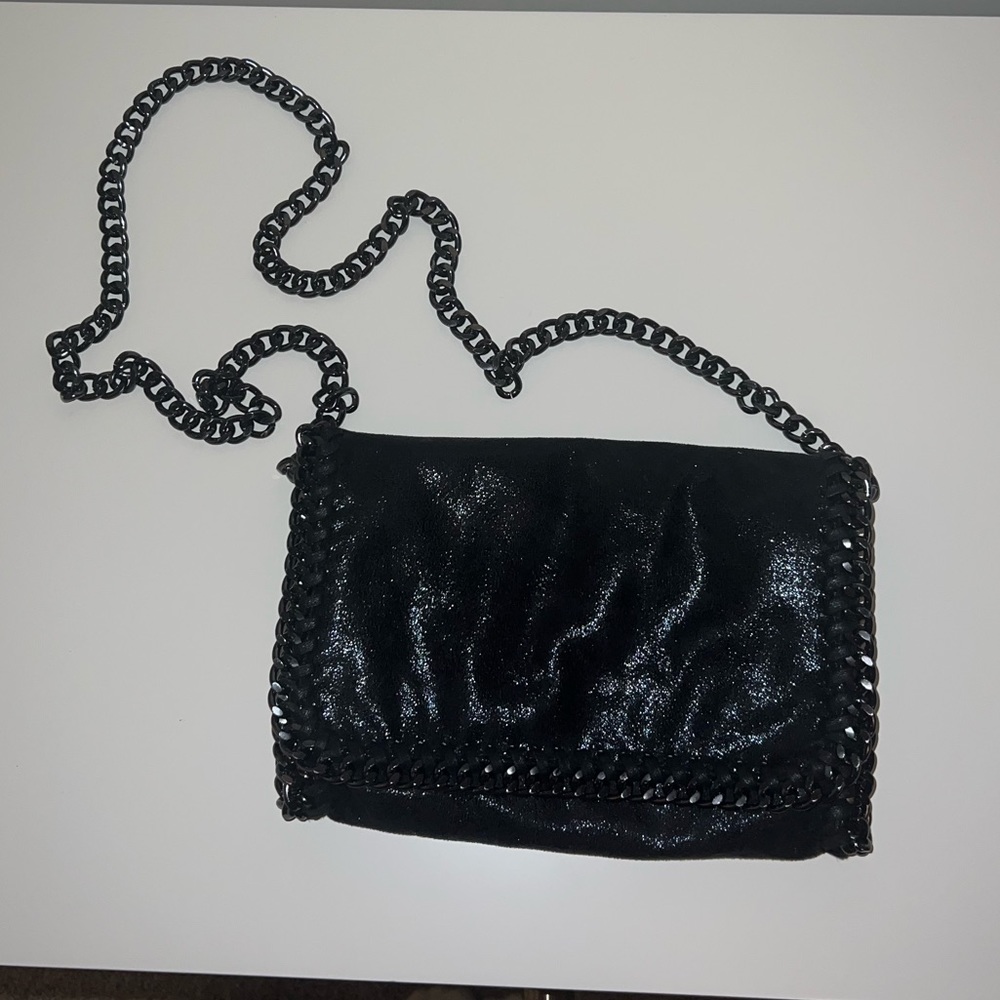 Crossbody Metallic Bag with Black Chain